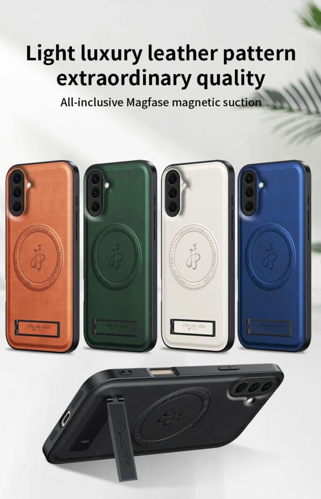 Magnetic Leather Back Cover with Kickstand And Bult-In-Magnetic-Suction-For-Samsung-Galaxy-A17-A26-A36-A37-A55-A56-A57